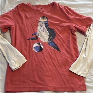 Tea Collection Kids' Coral Seal Graphic Tee with White Layered Sleeves